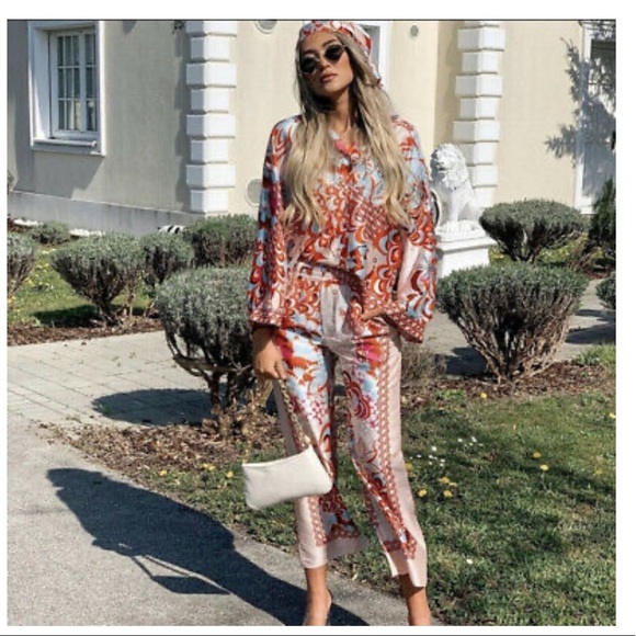 ZARA NWT SS21 MULTICOLORED FLOWY PATCHWORK PANTS - Picture 5 of 8